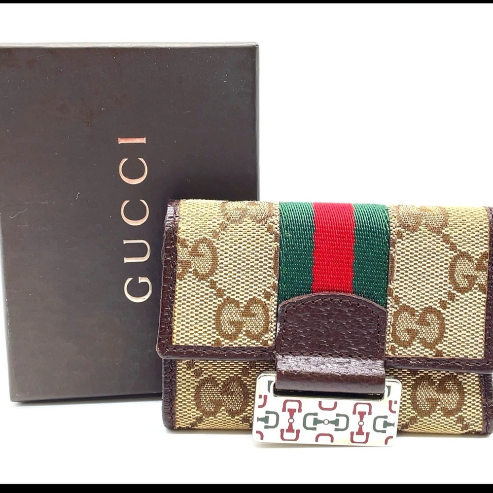 Gucci Tan and Green Signature Wallet